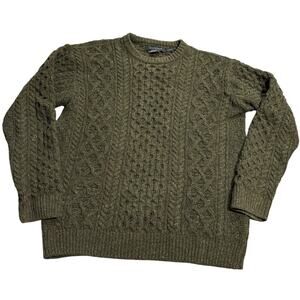 VTG Irelands Eye Fisherman Sweater Cable Knit Wool Cashmere Mens Sz Large Green